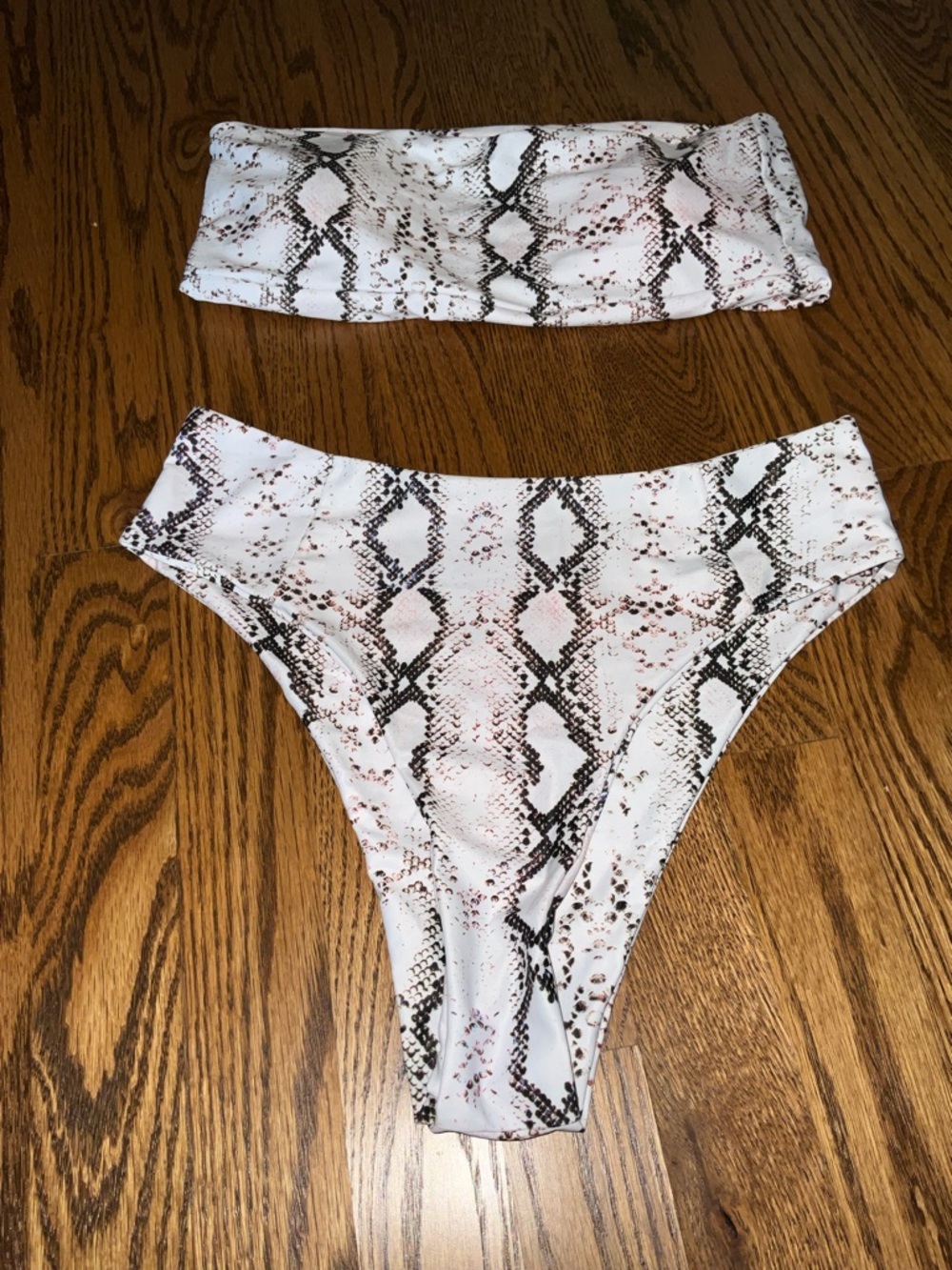 Snake Print Strapless Bikini Set - size medium